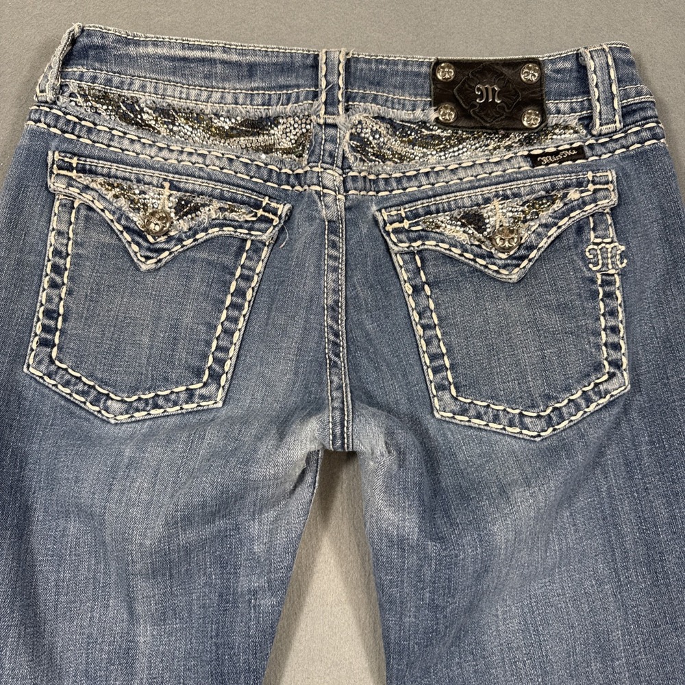 Miss Me Boot Cut Stretchy Women 32 Jeans EMBELISHED SEQUINS THICK STITCH